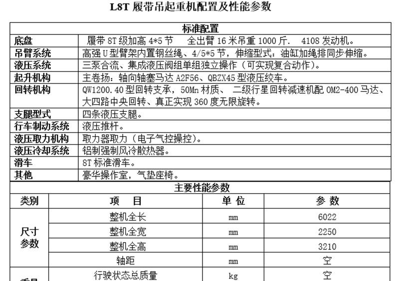 8噸履帶吊配置性能